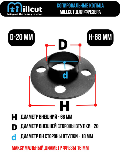 Копировальная втулка для фрезера Макита Makita 20 мм Millcut 6820