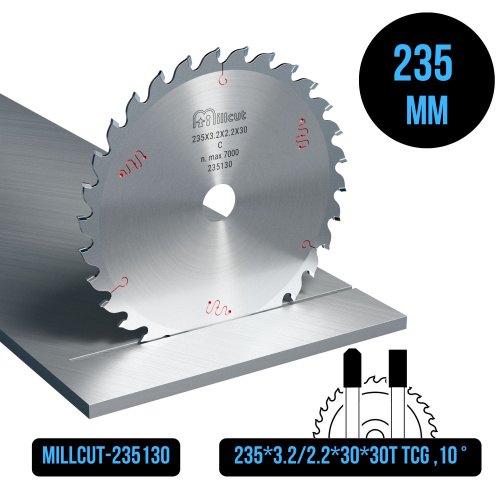 Пильный диск 235*3.2/2.2*30*30T TCG +10° Millcut 235130
