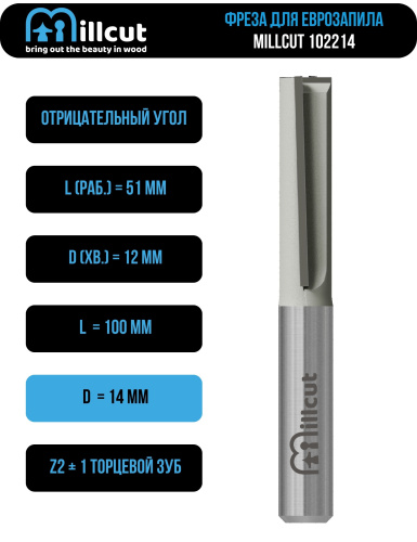 Фреза для еврозапила столешницы 14 мм Millcut 102214 фото 3