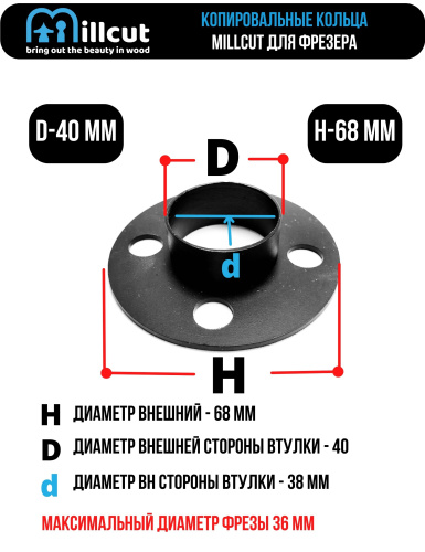Копировальная втулка для фрезера Макита 68х40 Millcut 6840