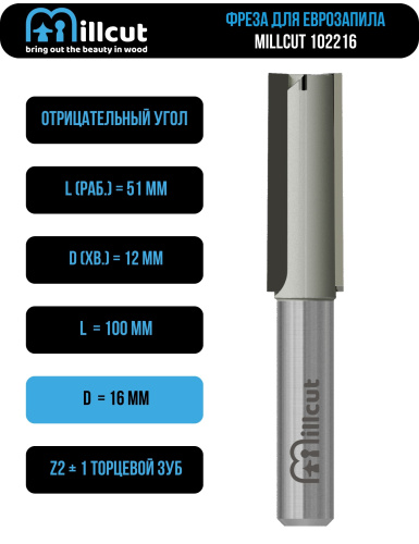 Фреза для еврозапила столешницы 16 мм Millcut 102216 фото 2