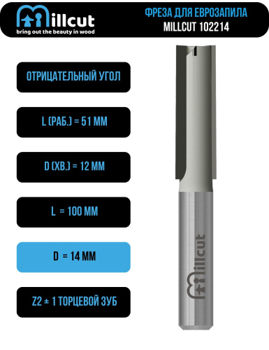 Фреза для еврозапила столешницы 14 мм Millcut 102214 фото 2